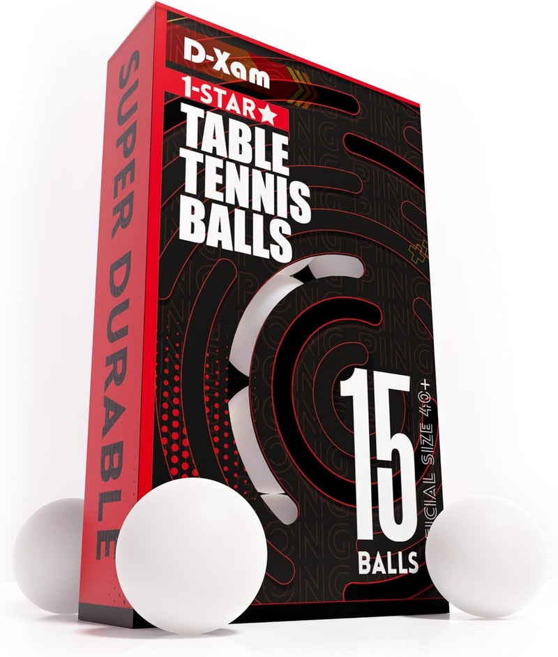 Dexam Ping Pong Balls White 15 or 50 Pack, Professional ABS Table Tennis Ball 1 Star 40mm Official Size + Weight, for Training & Practice - Durable High Performance - Image 1
